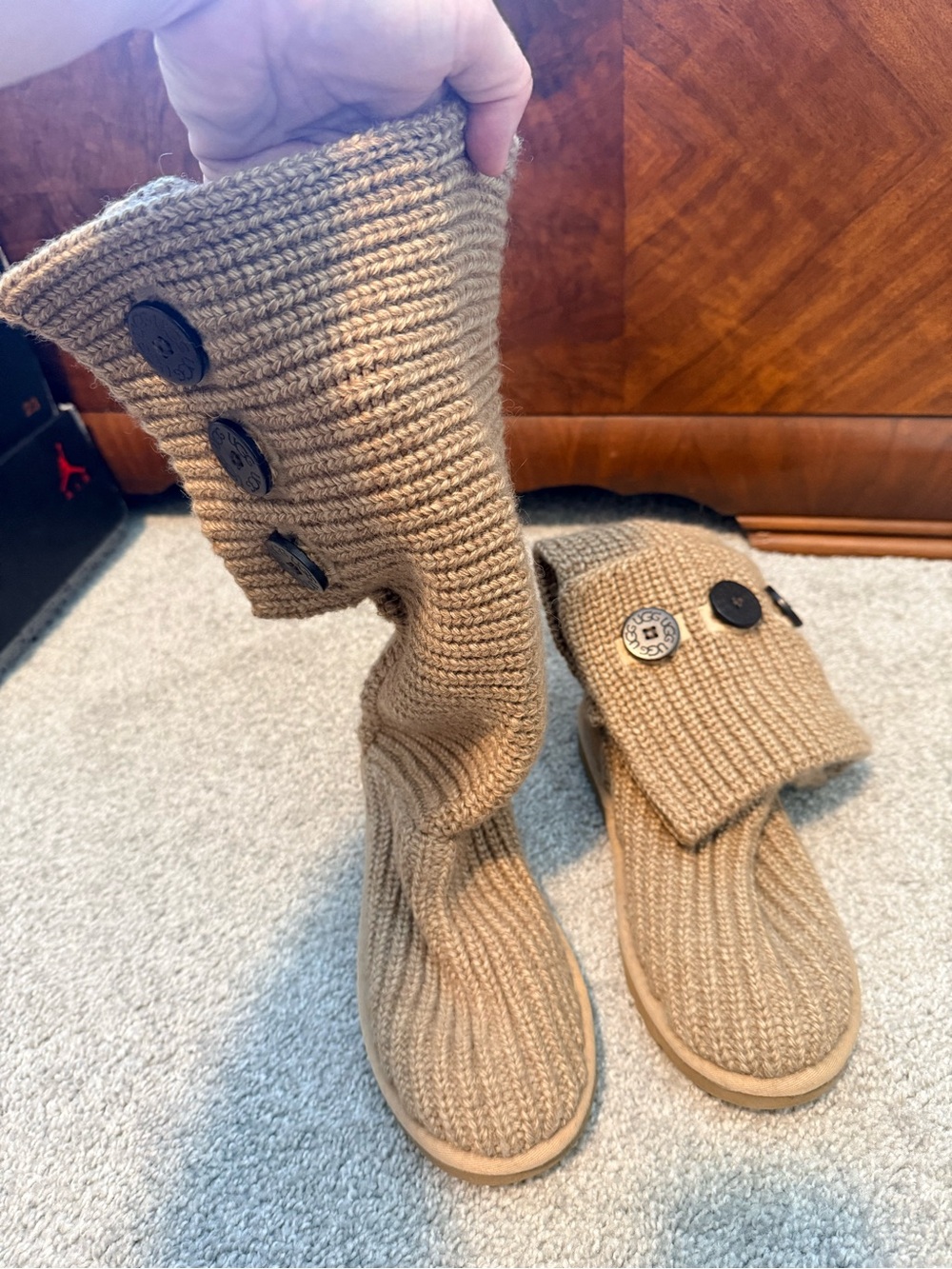 UGG Knit Button-Accent Tall Boots - Tan